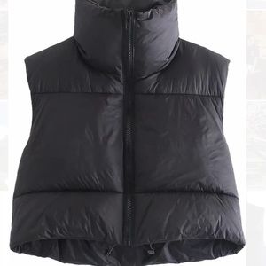Cropped Black Lightweight Sleeveless Puffer Vest